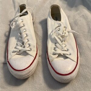 Men’s Converse White Low-Top Canvas Sneakers with Red Accent Size 10